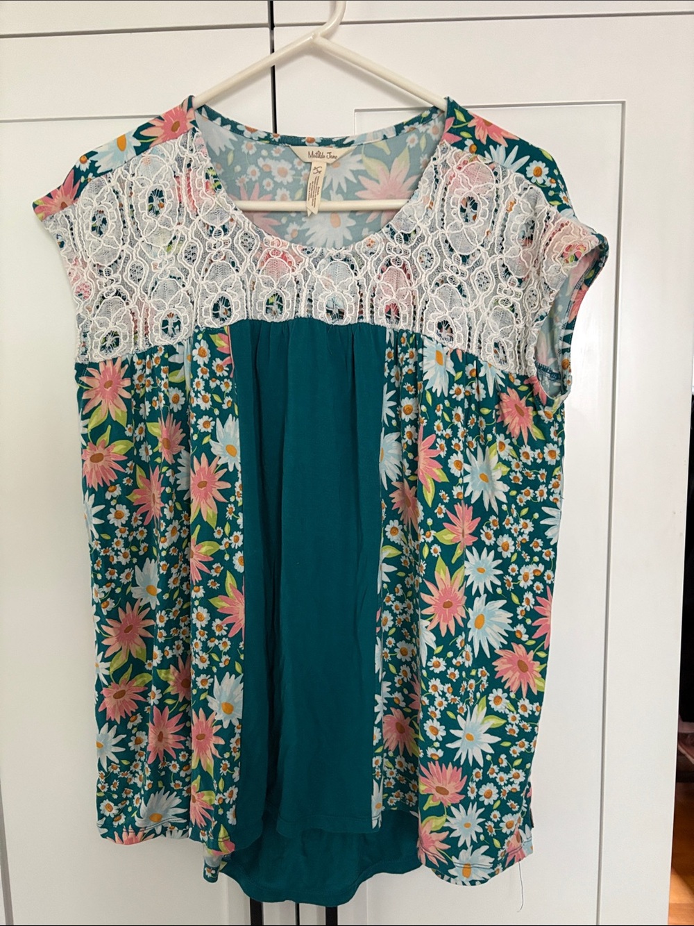 Matilda Jane  Teal Floral Lace Yoke Blouse
